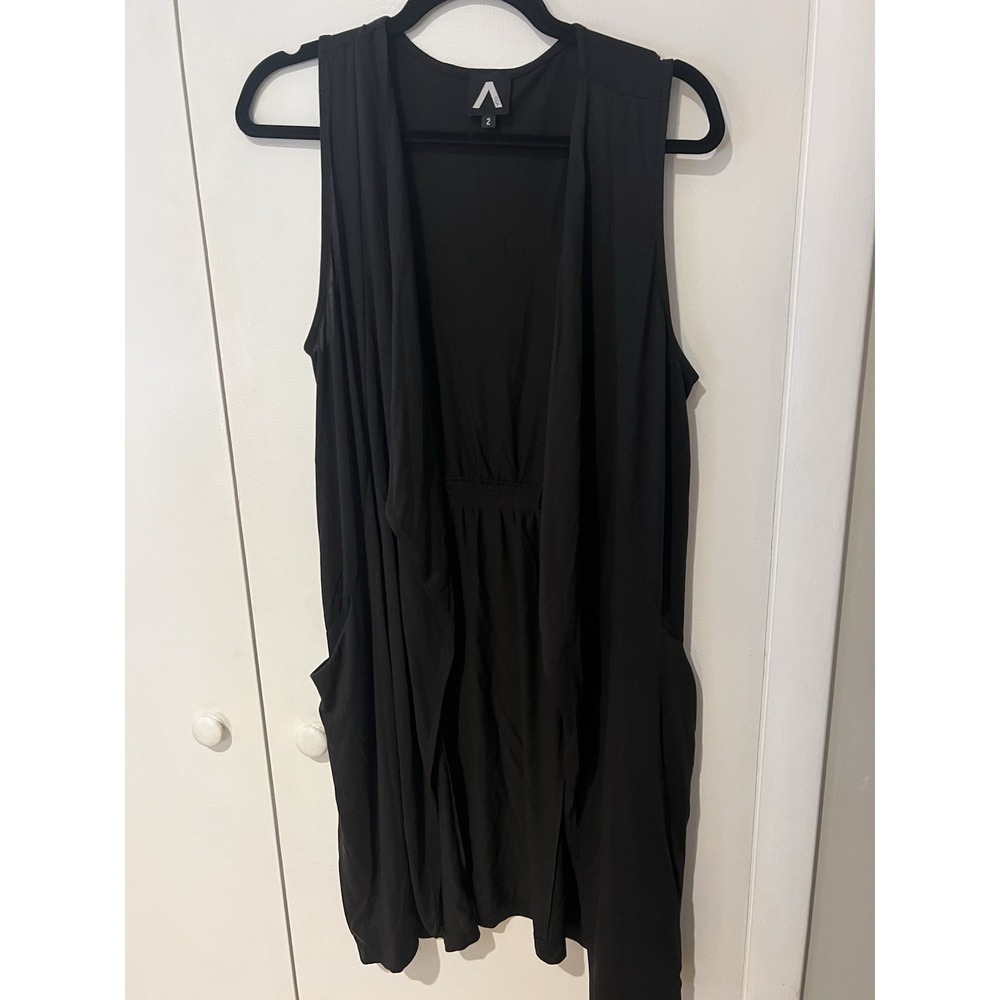 Coa Women's Size 2 Long Black Vest Duster With Zipper‎ Detail Soft Stretchy